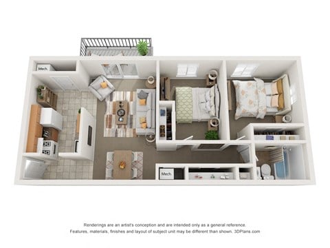 Floor plan for 2 beds, 1 bath, 800 sqft